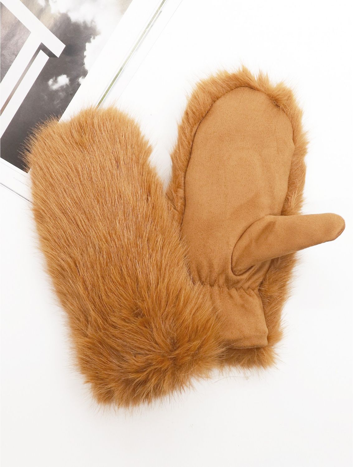 GL128702CAM - UNISEX MITTENS - FAUX FUR / CAMEL
