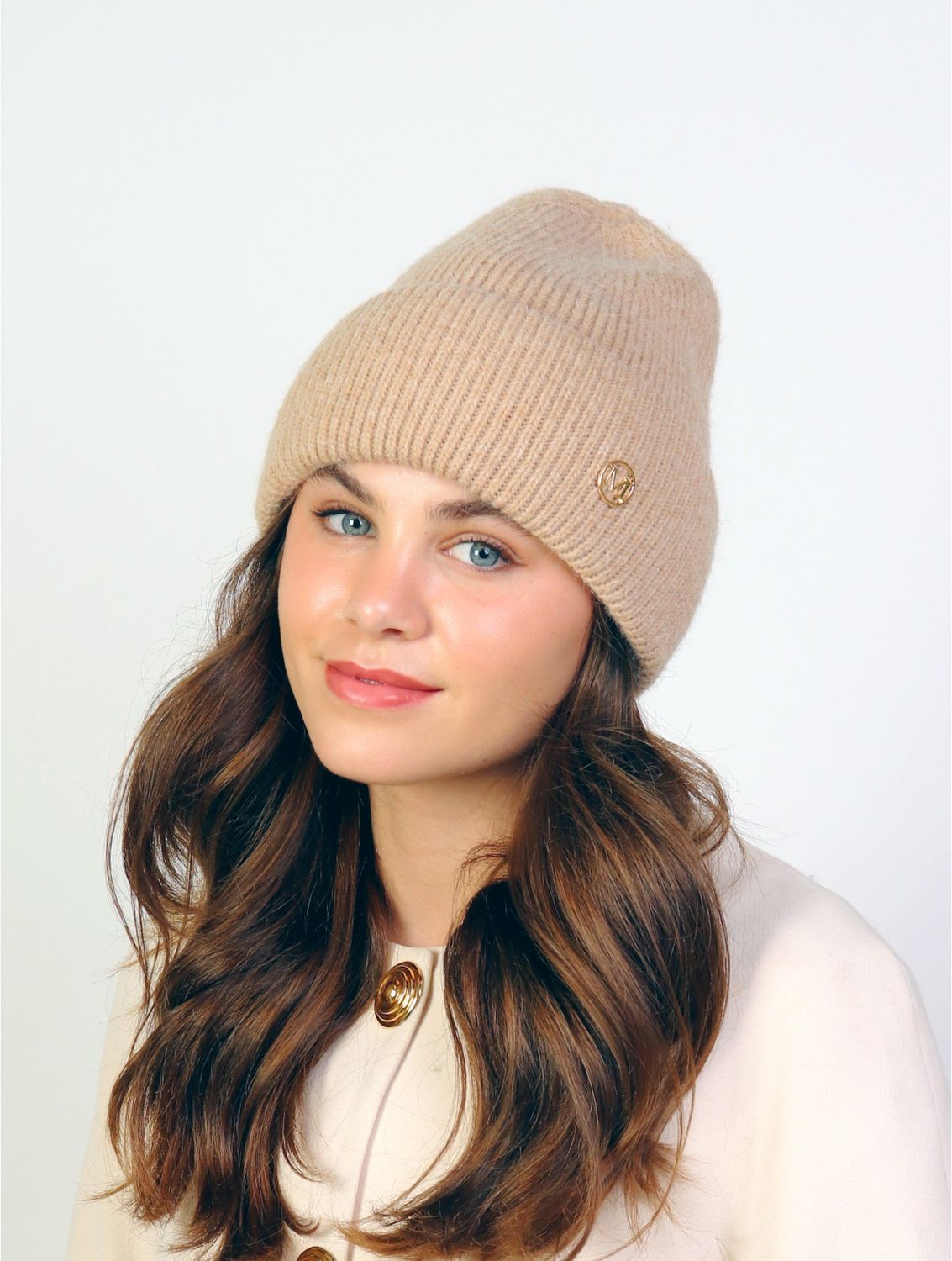 HAT132004TUP - UNISEX CASHMERE FEELING KNITTED HAT / TAUPE