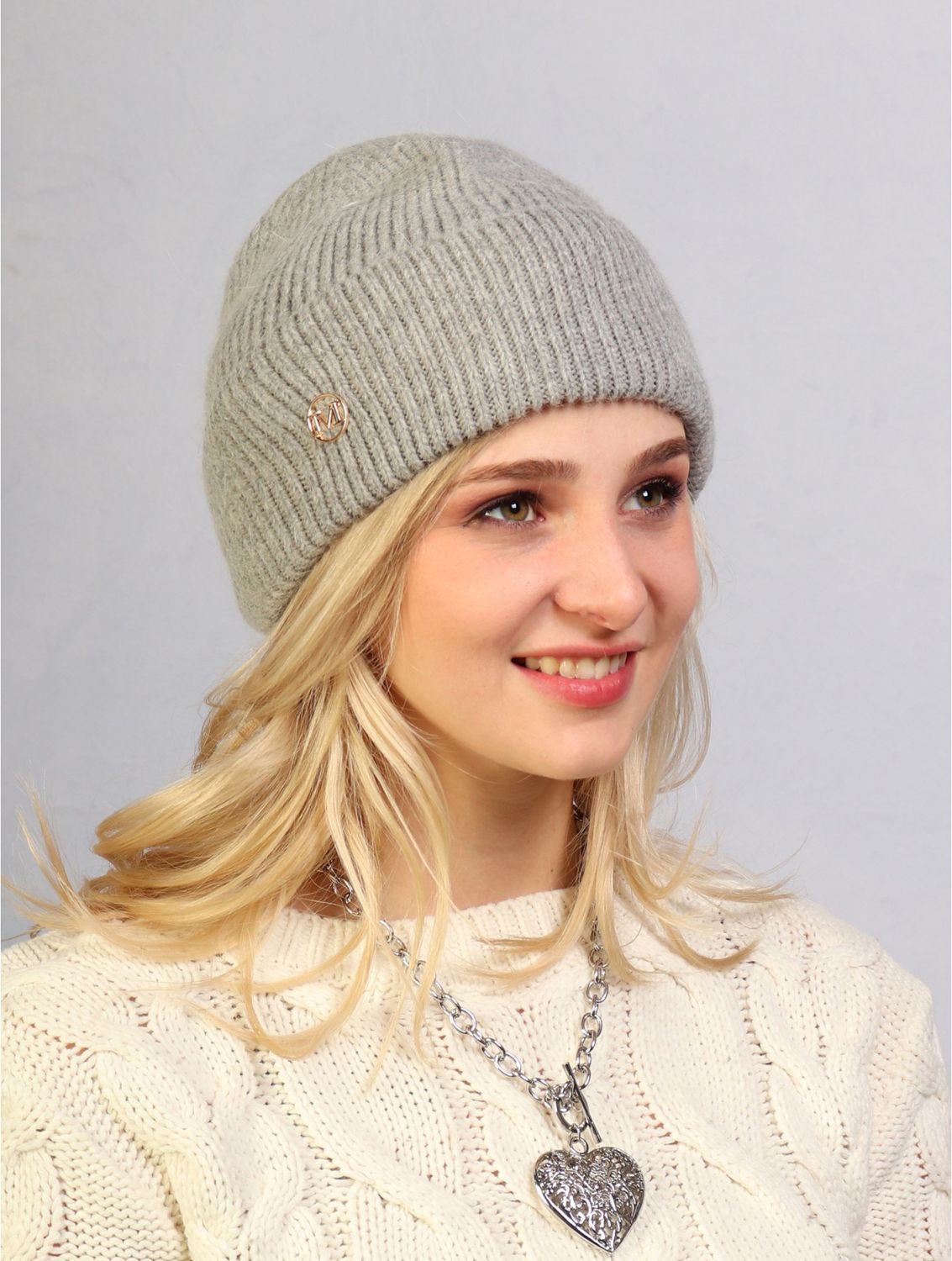 HAT132003LGY - UNISEX CASHMERE FEELING KNITTED HAT / GREY