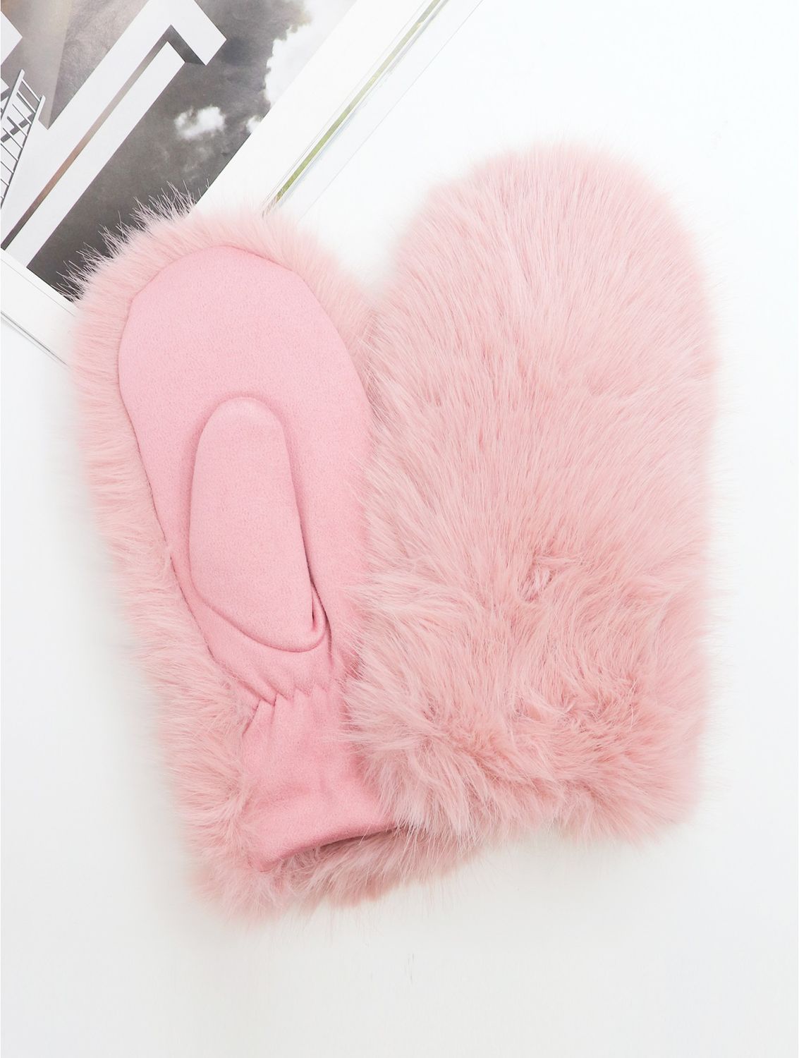 GL128706LPK - UNISEX MITTENS - FAUX FUR / PINK