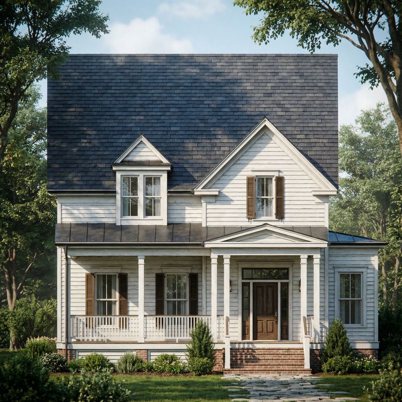 Front exterior rendering of a residential house design showing the main facade and roofline.