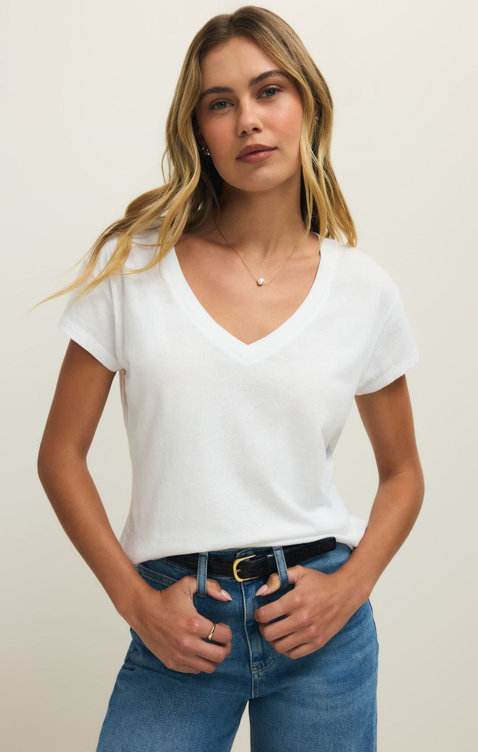 Modern V-Neck Tee, Color: White, Size: XS