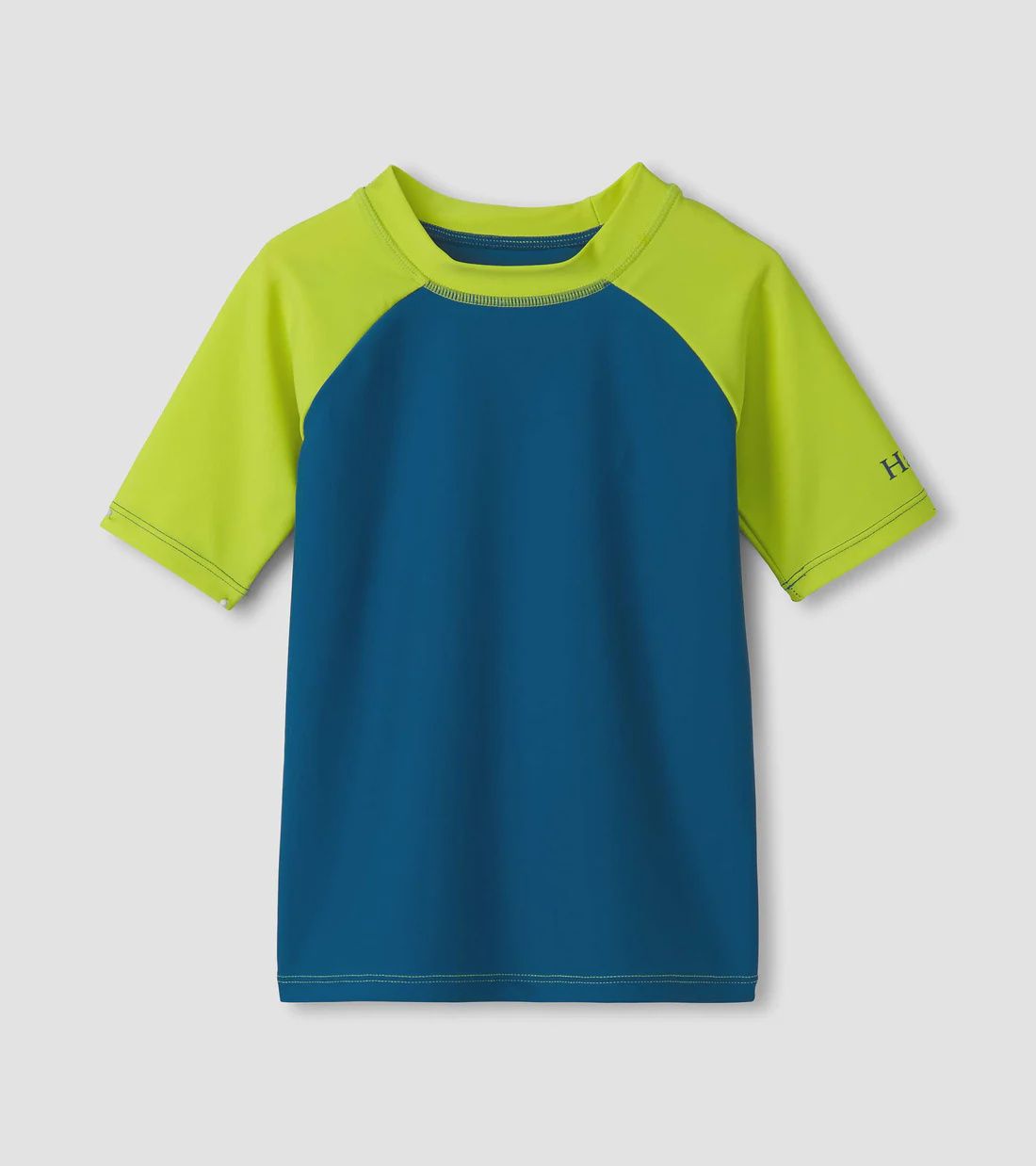Chandail U.V bleu et lime à manche courte, Grandeur: 6 ans
