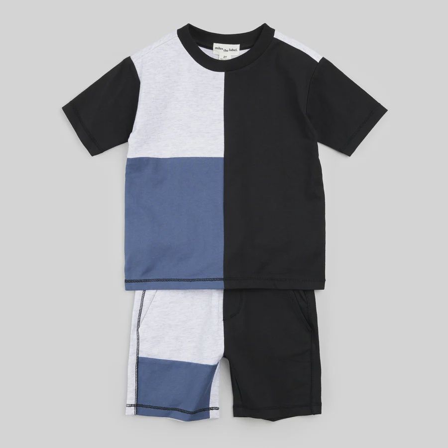 Ensemble 2 pièces t-shirt avec short bleu,gris,noir