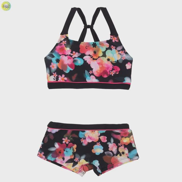 Maillot 2 pièces fleuri noir