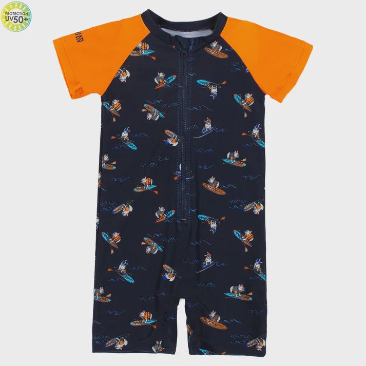 Maillot 1 pièce manche courte surf marine