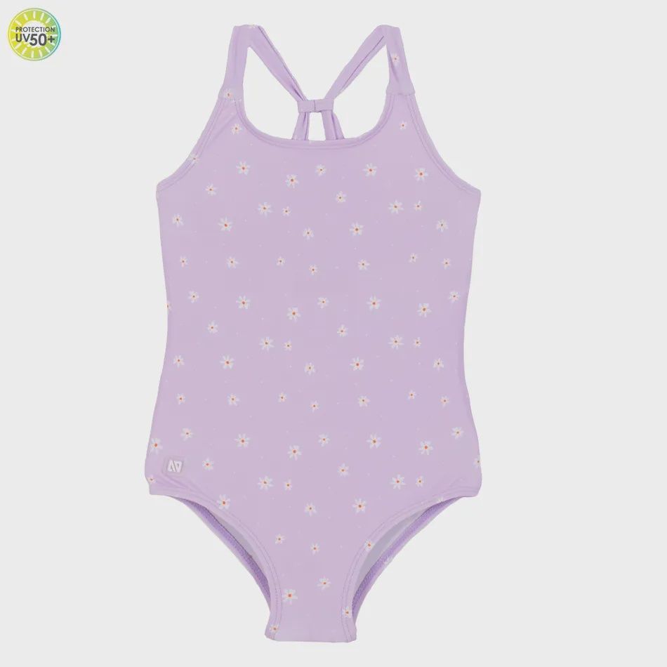 Maillot 1 pièce à bretelles Lilas avec fleur