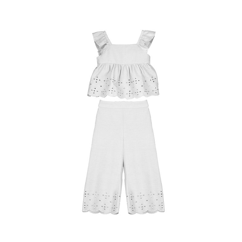 Ensemble 2 pièces blancs, camisole et pantalon ample 3561