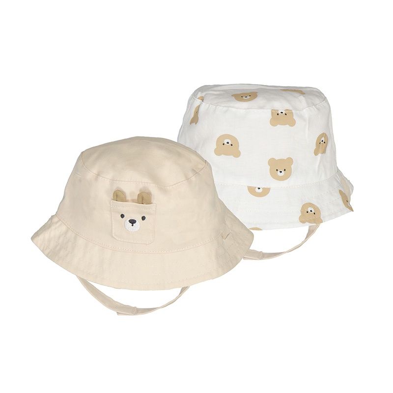 Chapeau réversible beige avec ourson