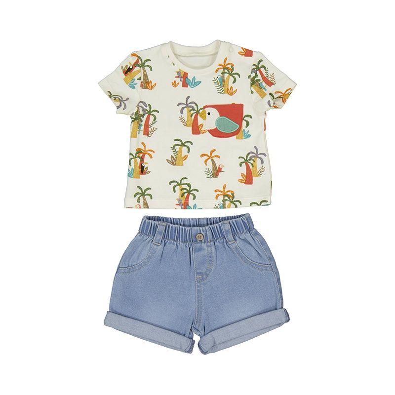 Ensemble 2 pièces  t-shirt perroquet short en jeans