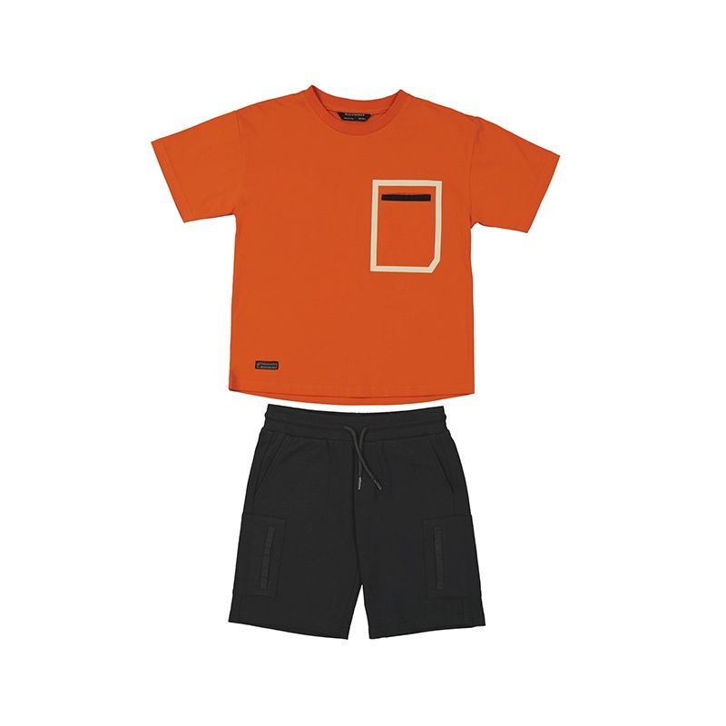 Ensemble 2 pièces, t-shirt orange et short noir