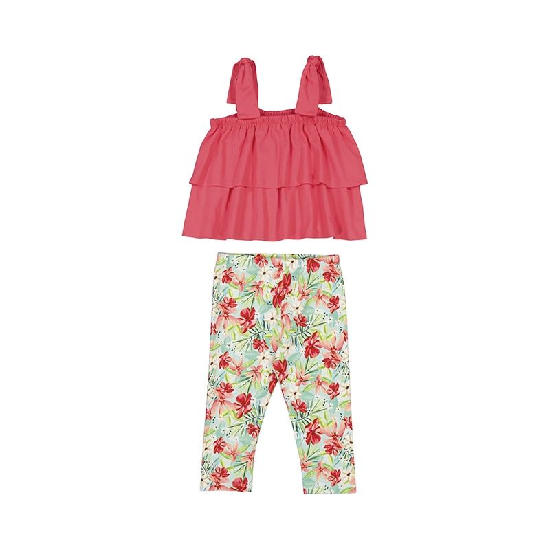 Ensemble 2 pce, camisole étagée rose et legging fleuri