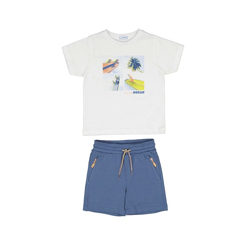 Ensemble 2 pce, t-shirt blanc et short bleu 3611