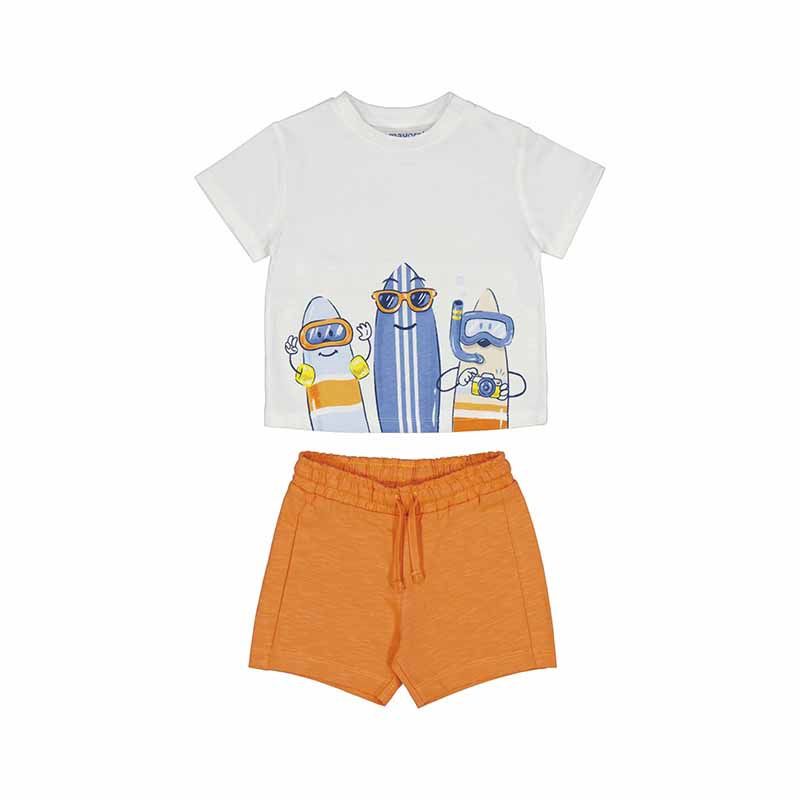 Ensemble 2 pce, t-shirt blanc surf et short orange 1656