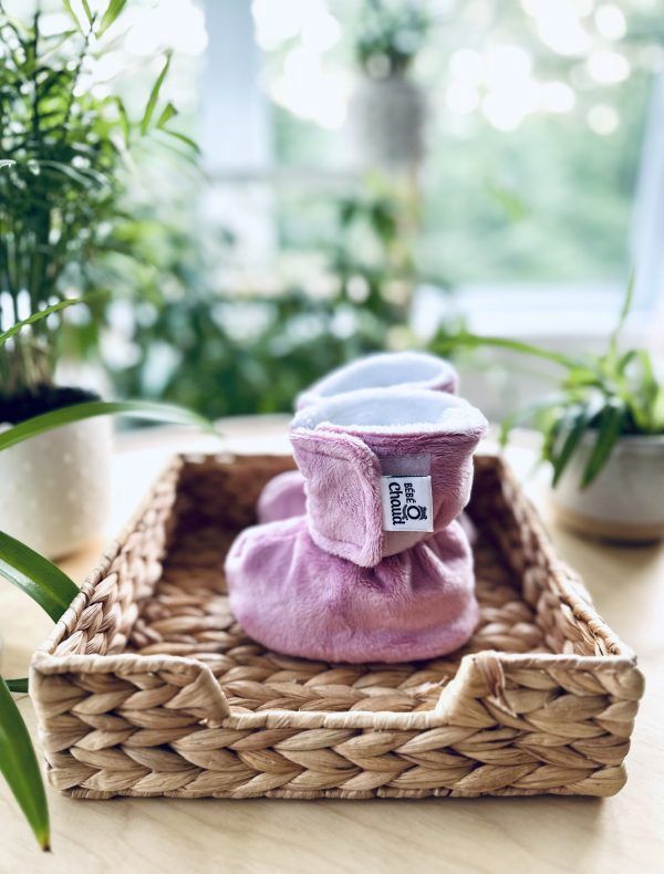Pantoufle à velcro en Minky, Couleur: Rose, Grandeur: 3-6 mois