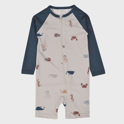maillot de bain une pièce manche longue, Grandeur: 6-12 mois, Motif: bleu avec animaux marin