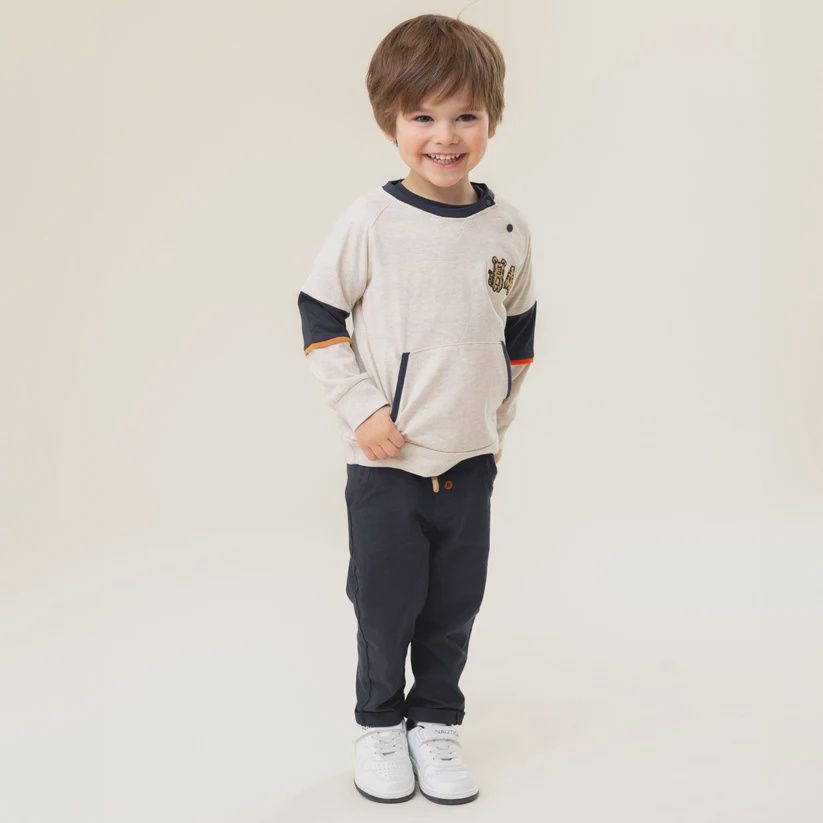 chandail manche longue, beige et bleu marine, Grandeur: 6 mois