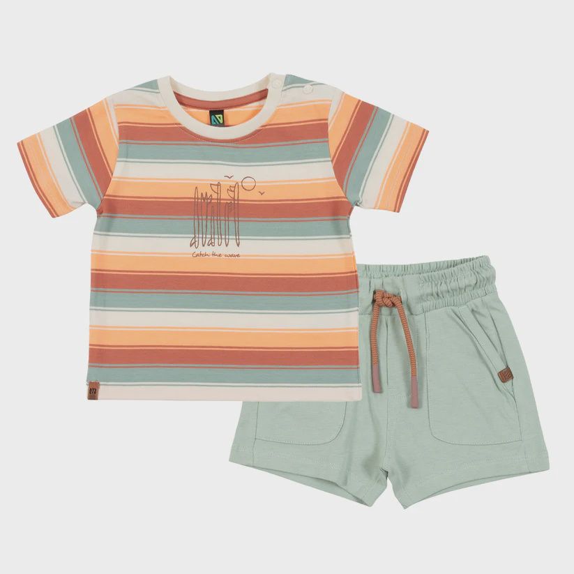 ensemble 2 pièces chandail manche courte rayé avec short, Grandeur: 9 mois