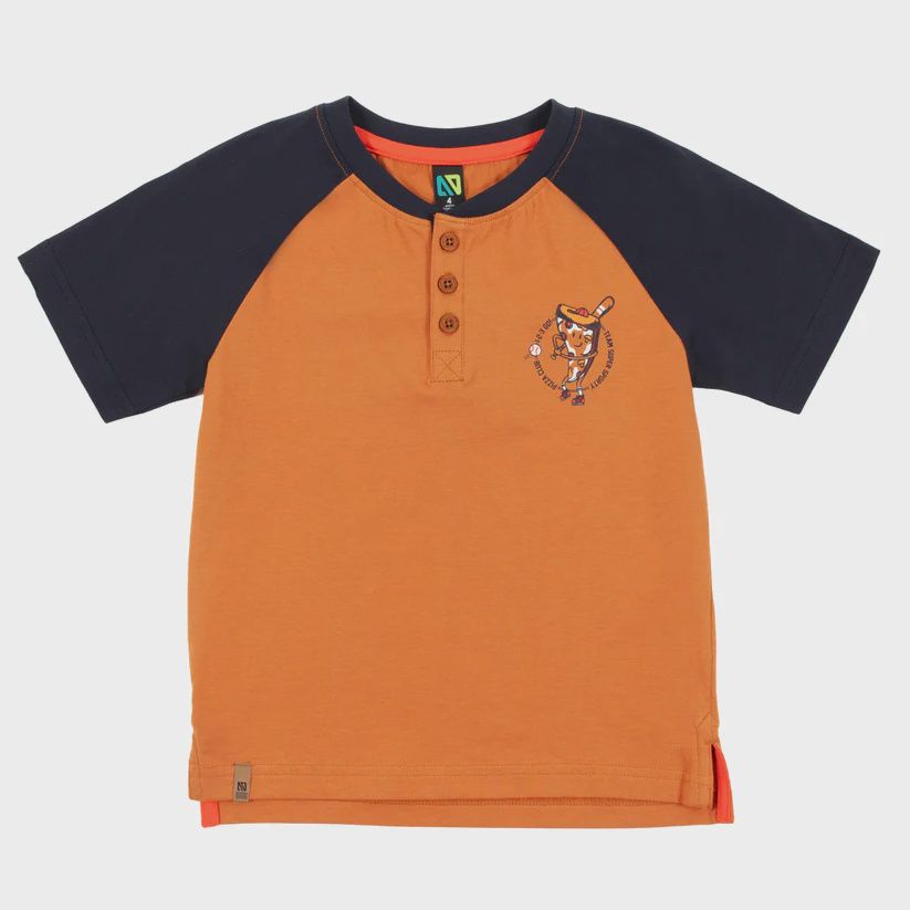 chandail manche courte orange et bleu marine avec imprimé baseball, Grandeur: 4 ans