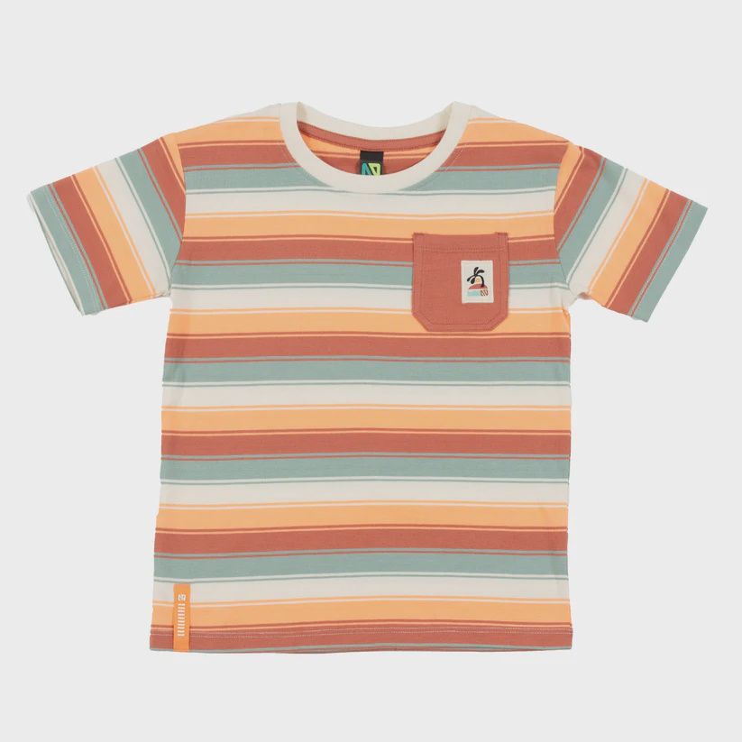 chandail manche courte lignée beige, bleu et orange, Grandeur: 4 ans