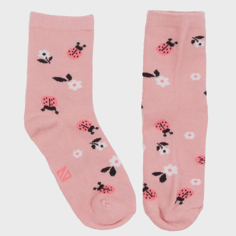 bas nano rose avec fleurs et coccinelles, Grandeur: 8-14 ans