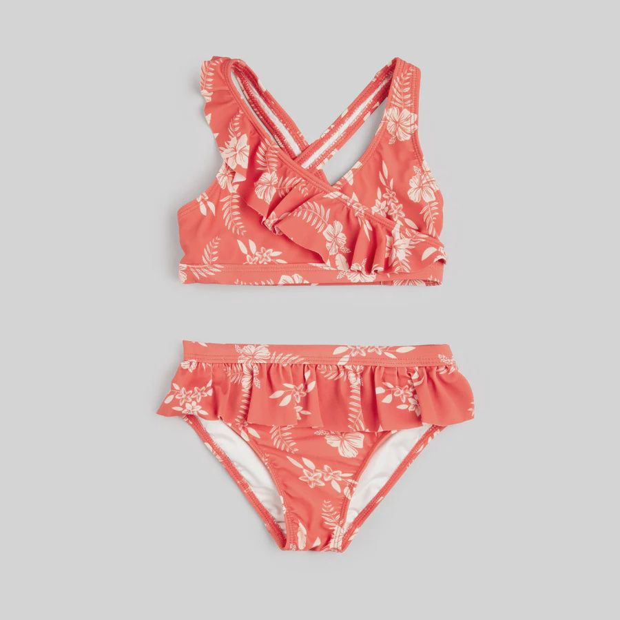 Maillot 2 pce corail avec hibiscus