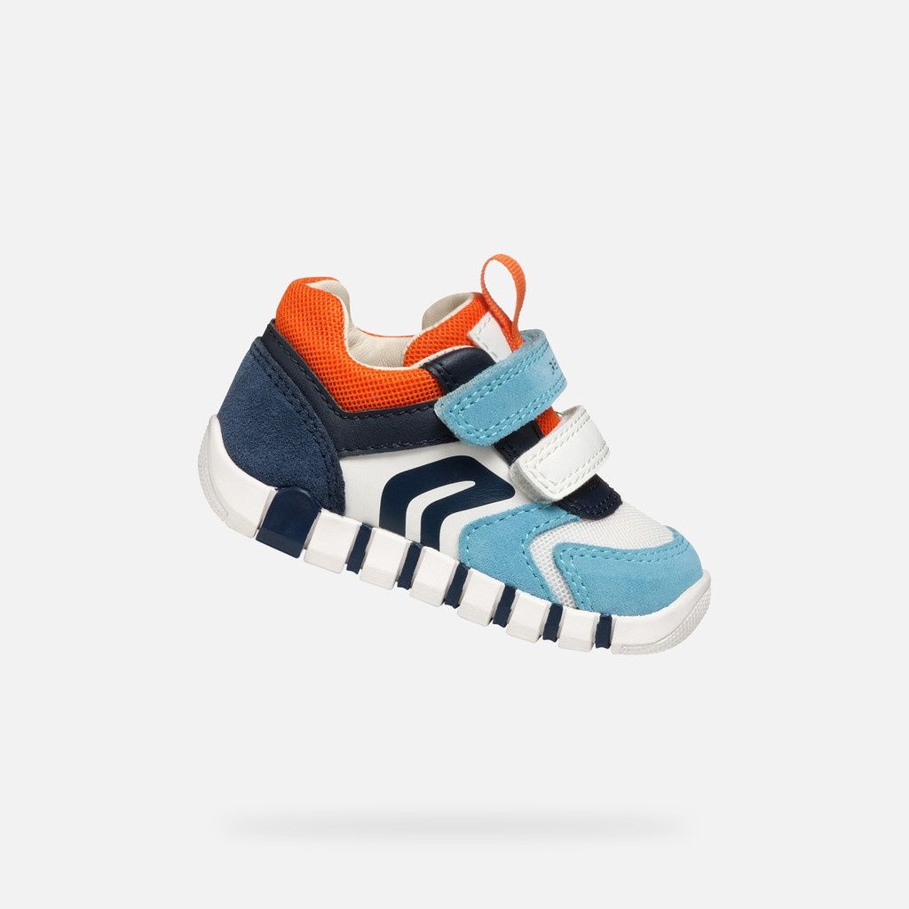 Chaussure bébé garçon à Velcro bleu et orange