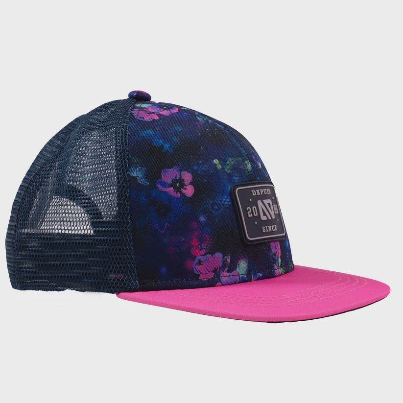 casquette rose et bleu avec fleurs, Grandeur: 8-12 ans
