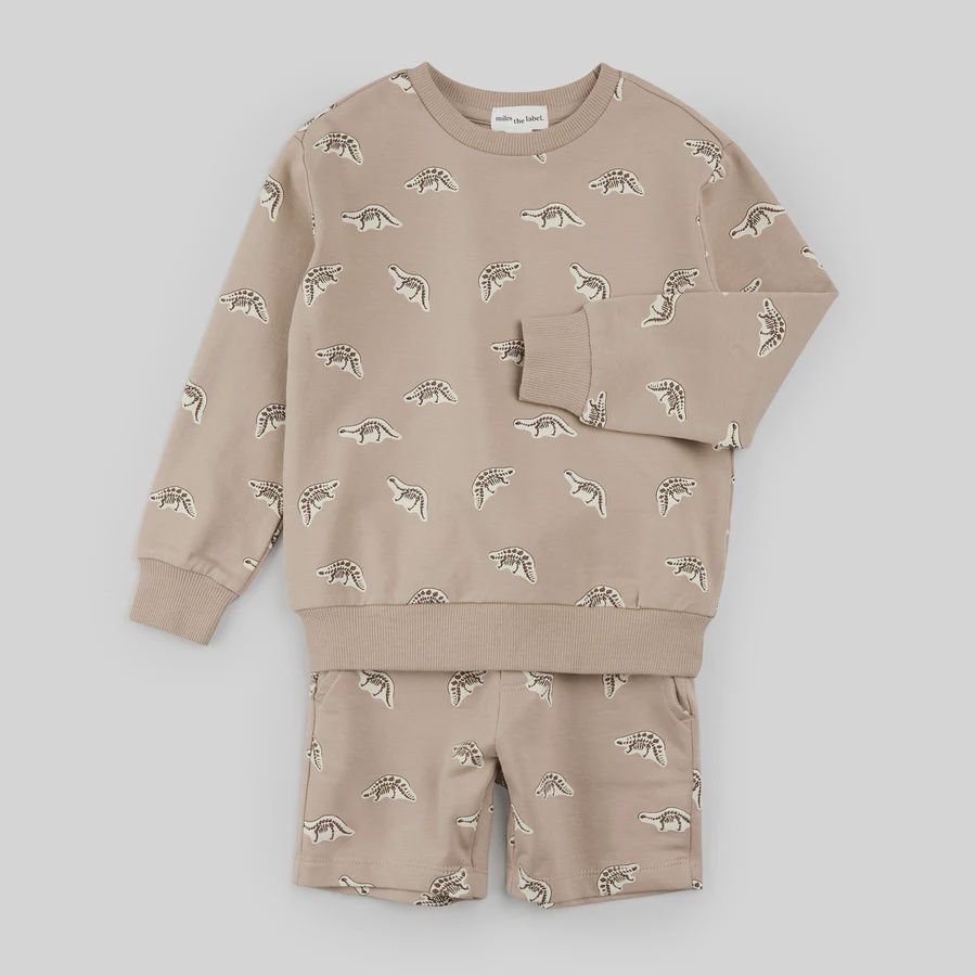 Ensemble 2pce, coton ouater et short beige avec dinosaures
