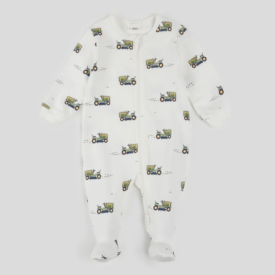 Pyjama bébé blanc avec tracteur à gazon