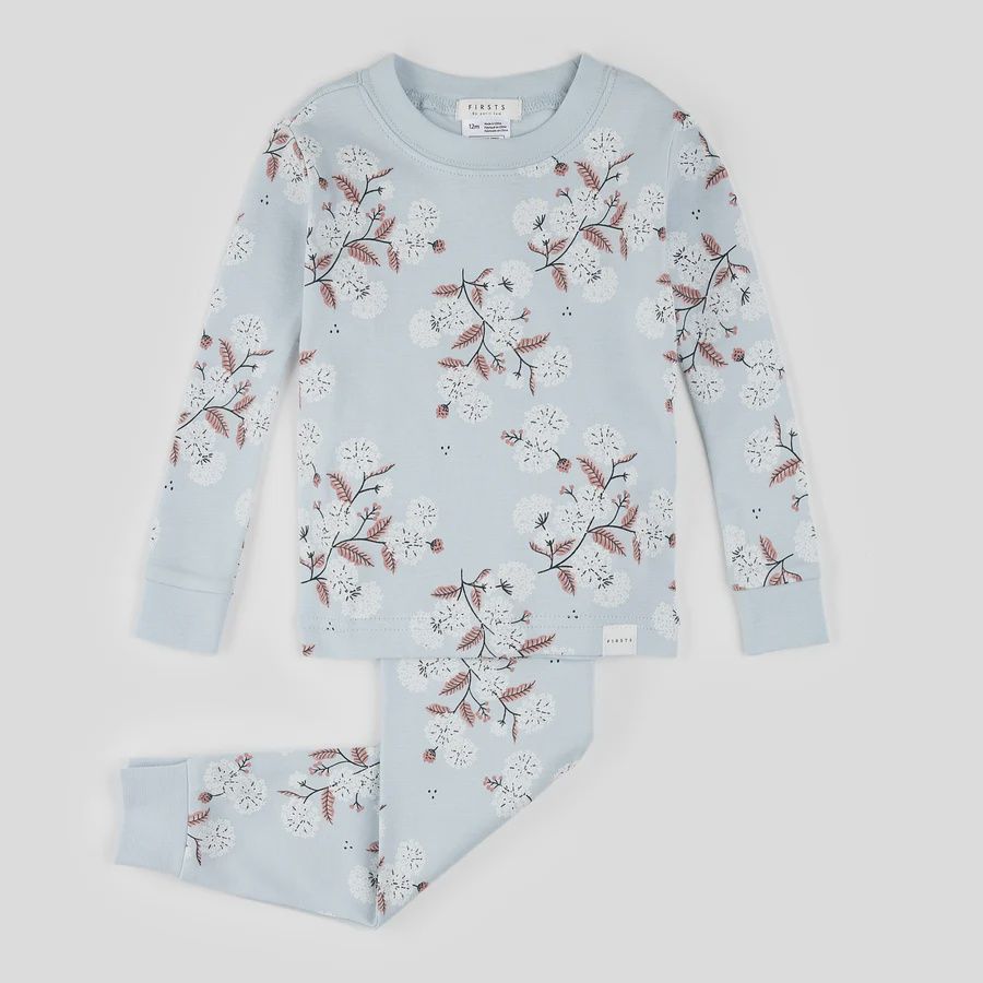 Pyjama bébé 2 pce, bleu poudre fleuri