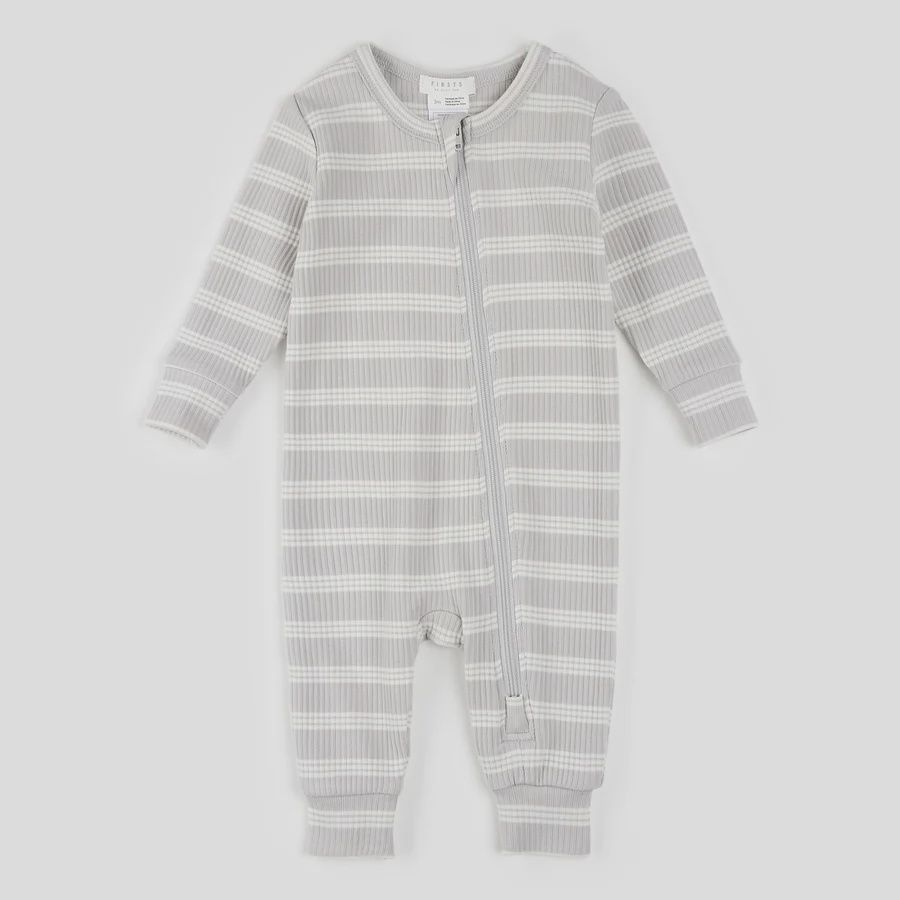 Pyjama côtelé bébé gris rayé blanc