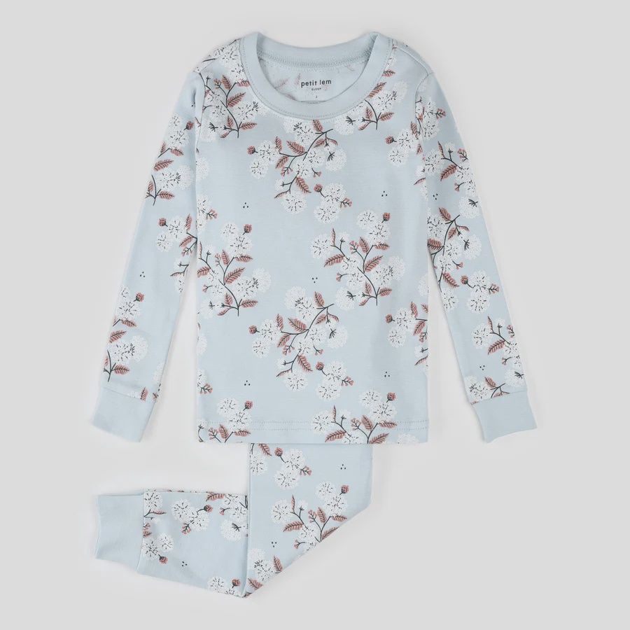 pyjama 2 pièces bleu avec imprimé floral, Grandeur: 7 ans
