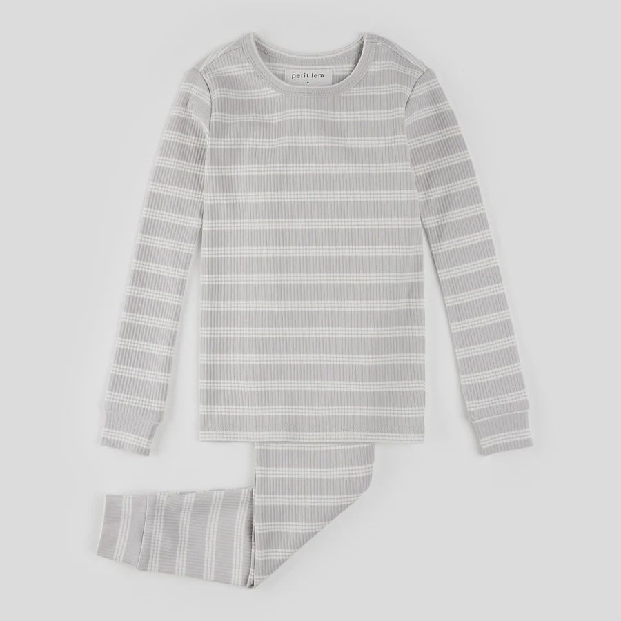 pyjama 2 pièces rayé gris et blanc, Grandeur: 2 ans