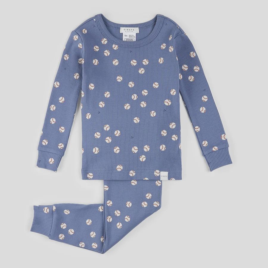 pyjama 2 pièces bleu avec imprimé balle de baseball, Grandeur: 2 ans