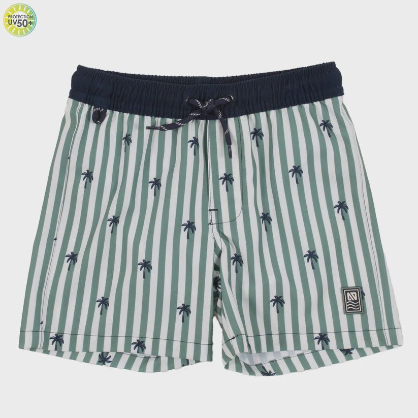 maillot de bain lignée vert et blanc avec motifs palmiers, Grandeur: 2 ans