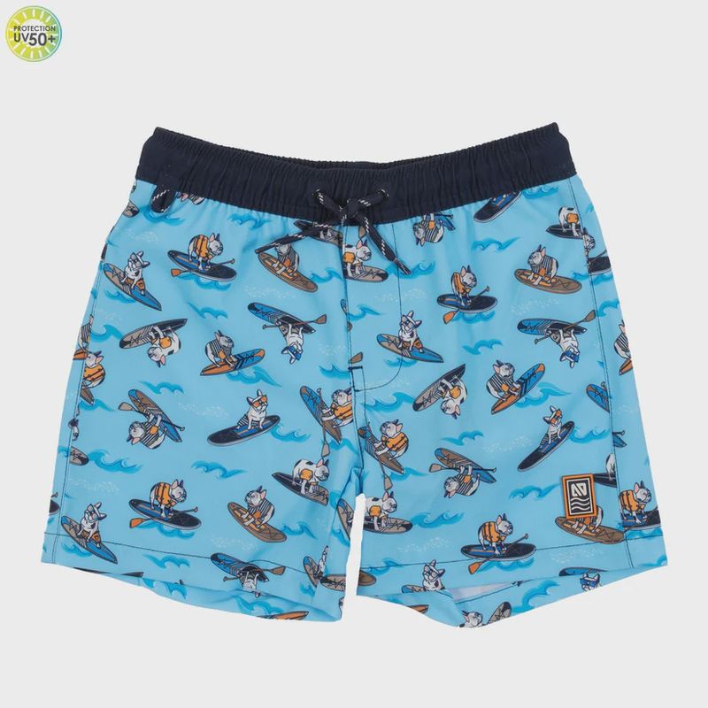 maillot de bain bleu avec motifs chiens