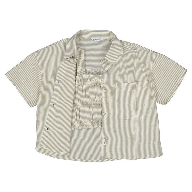 Ensemble chemise over size et camisole lignée kaki et beige 6145