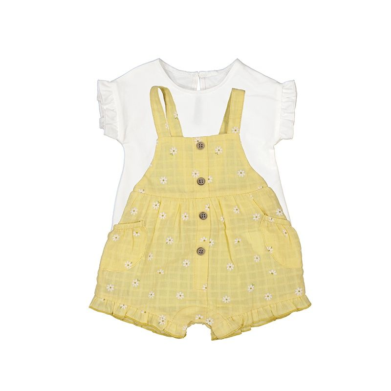 Salopette jaune avec fleur et t-shirt blanc 1662