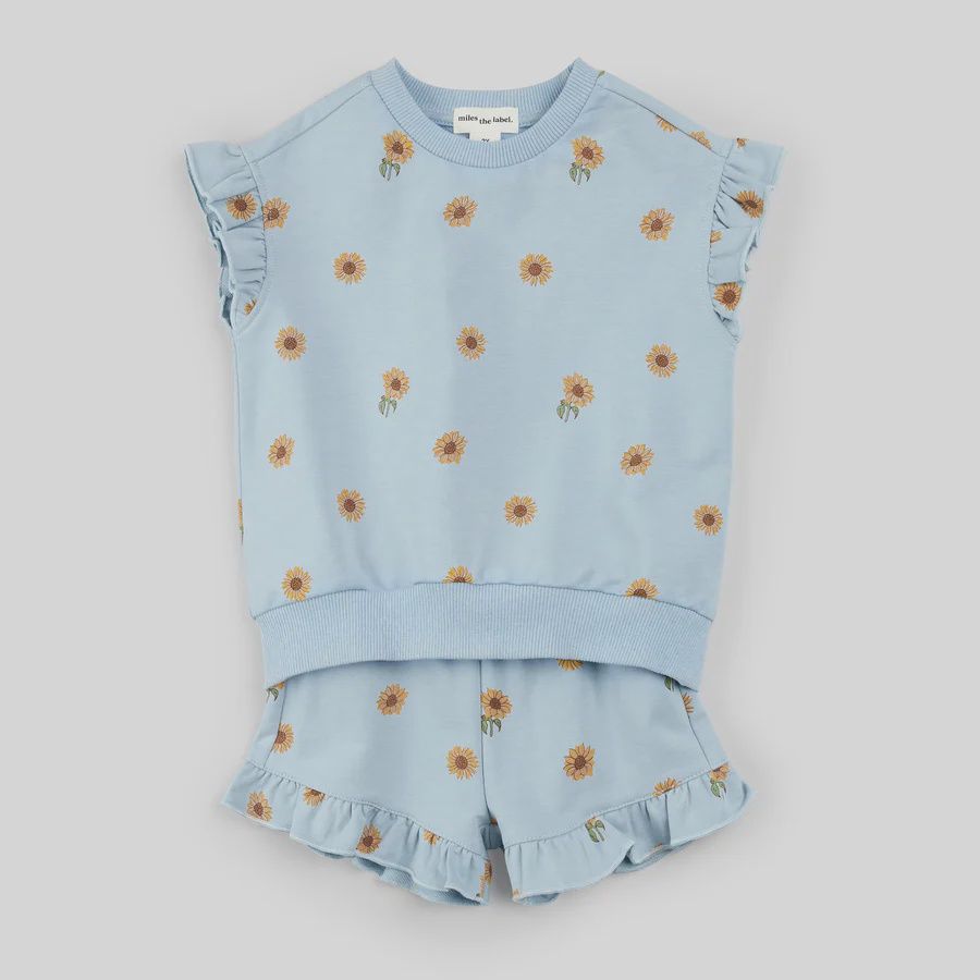 ensemble 2 pièces, bleu avec tournesols