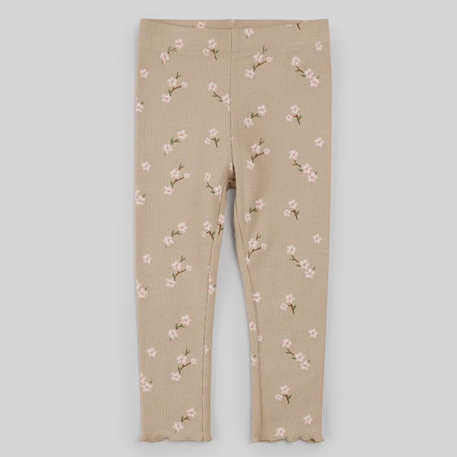 legging couleur sable avec fleurs rose