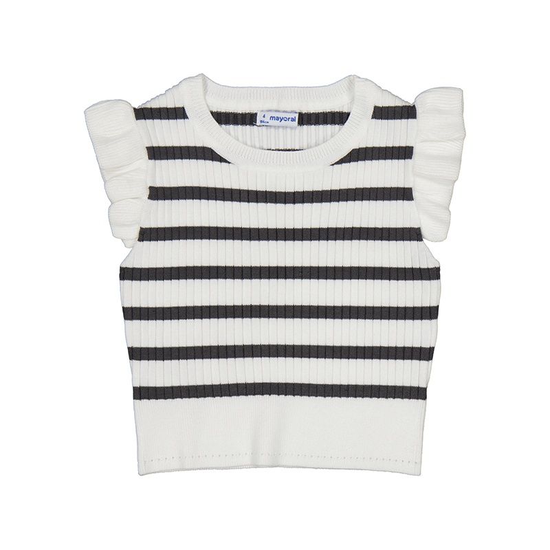 Camisole en tricot blanche à rayures grises 3024