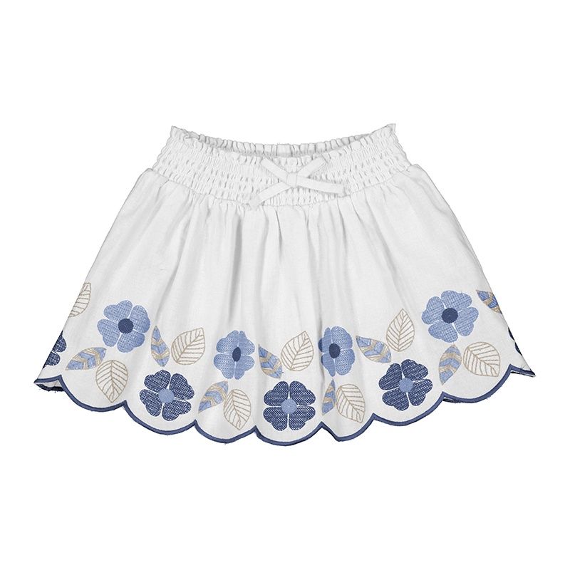 Jupe blanche avec fleurs bleu 3903