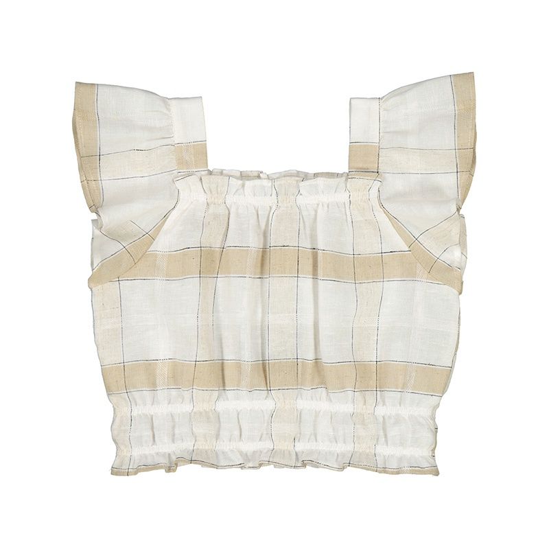 chandail manche courte a carreaux beige et blanc 3183