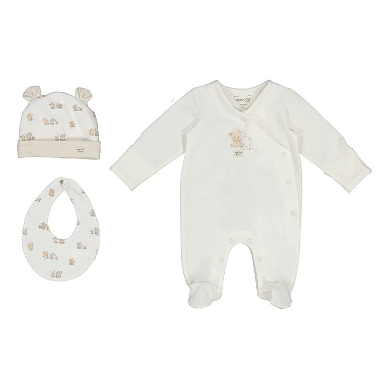 ensemble 3 pièces blanc avec lapins et oursons 9907