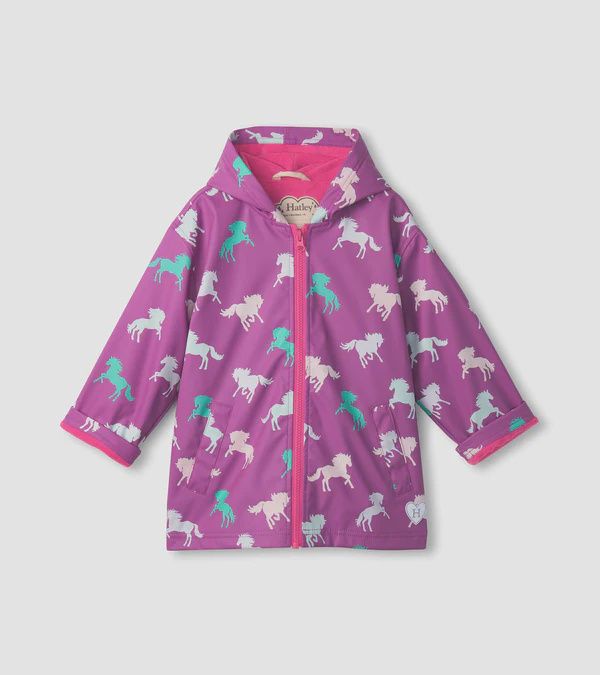 Manteau de pluie mauve avec motif licornes