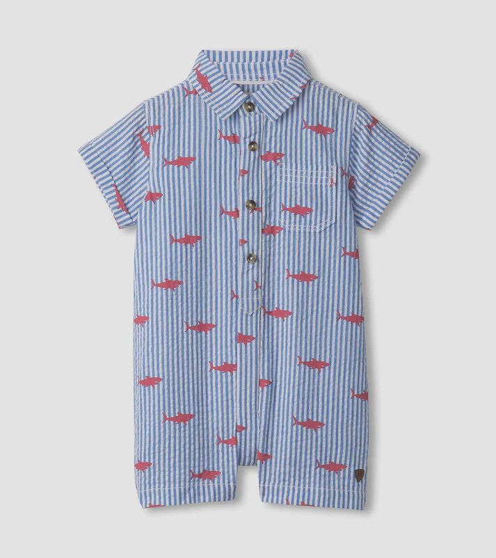 combinaison rayé blanc et bleu avec requins
