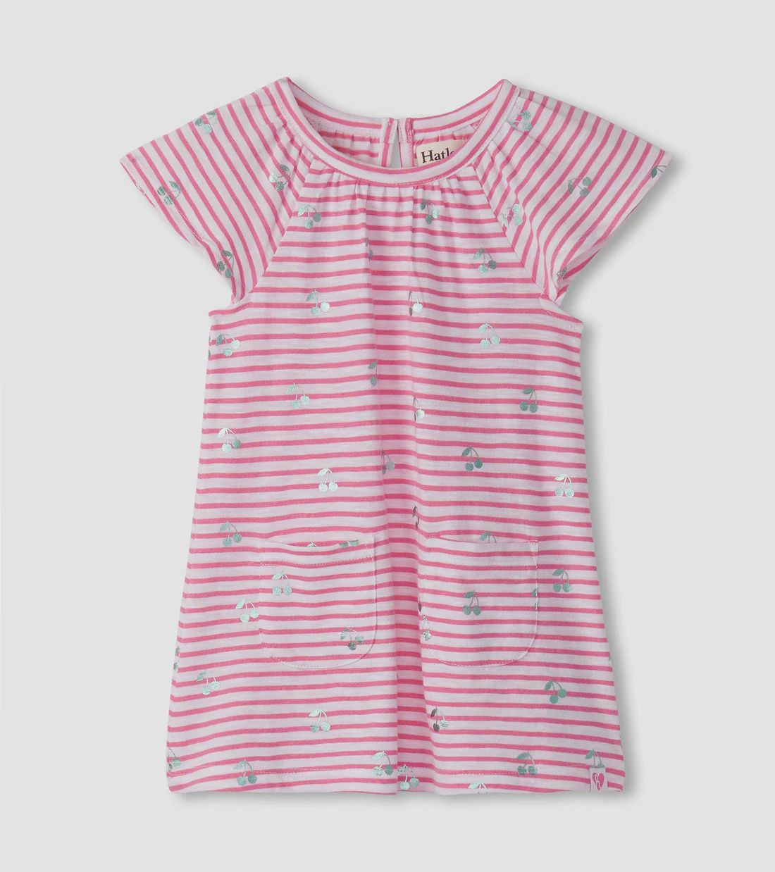 Robe lignée blanc et rose avec cerise 1455
