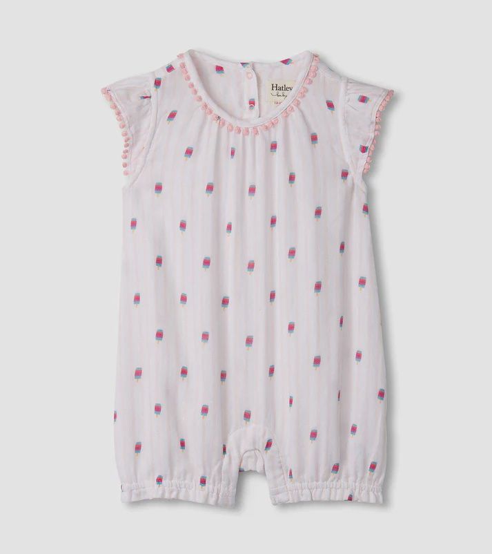 Combinaison courte lignée blanc et rose avec popsicle 1556