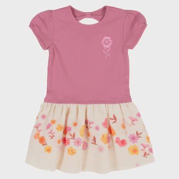 Robe rose jupette beige avec fleurs 2502